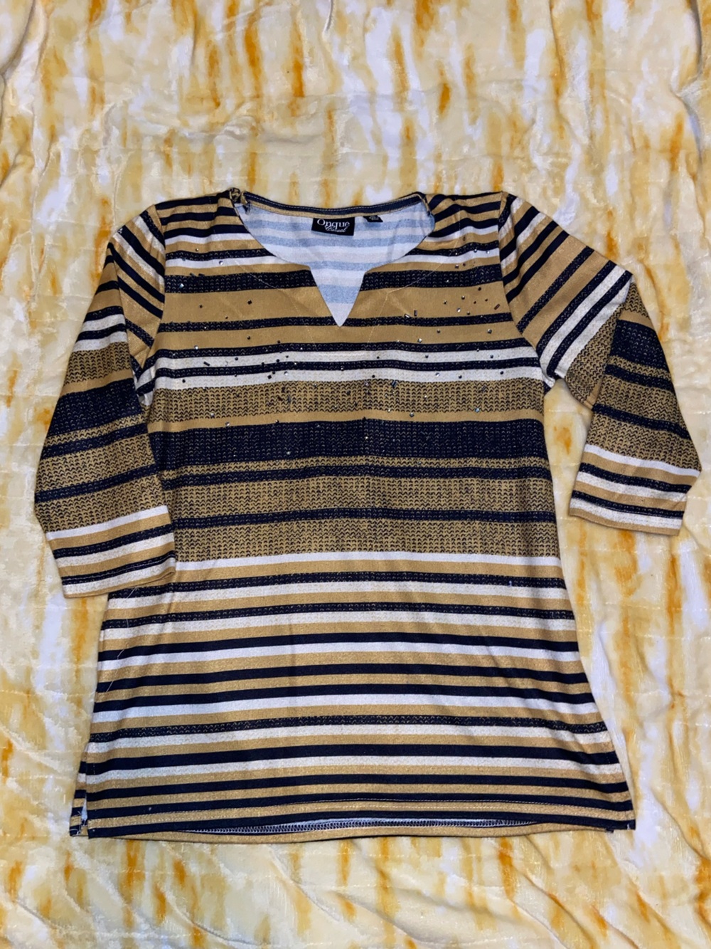 Onque Casuals Striped Knit Top in Black, White & Gold